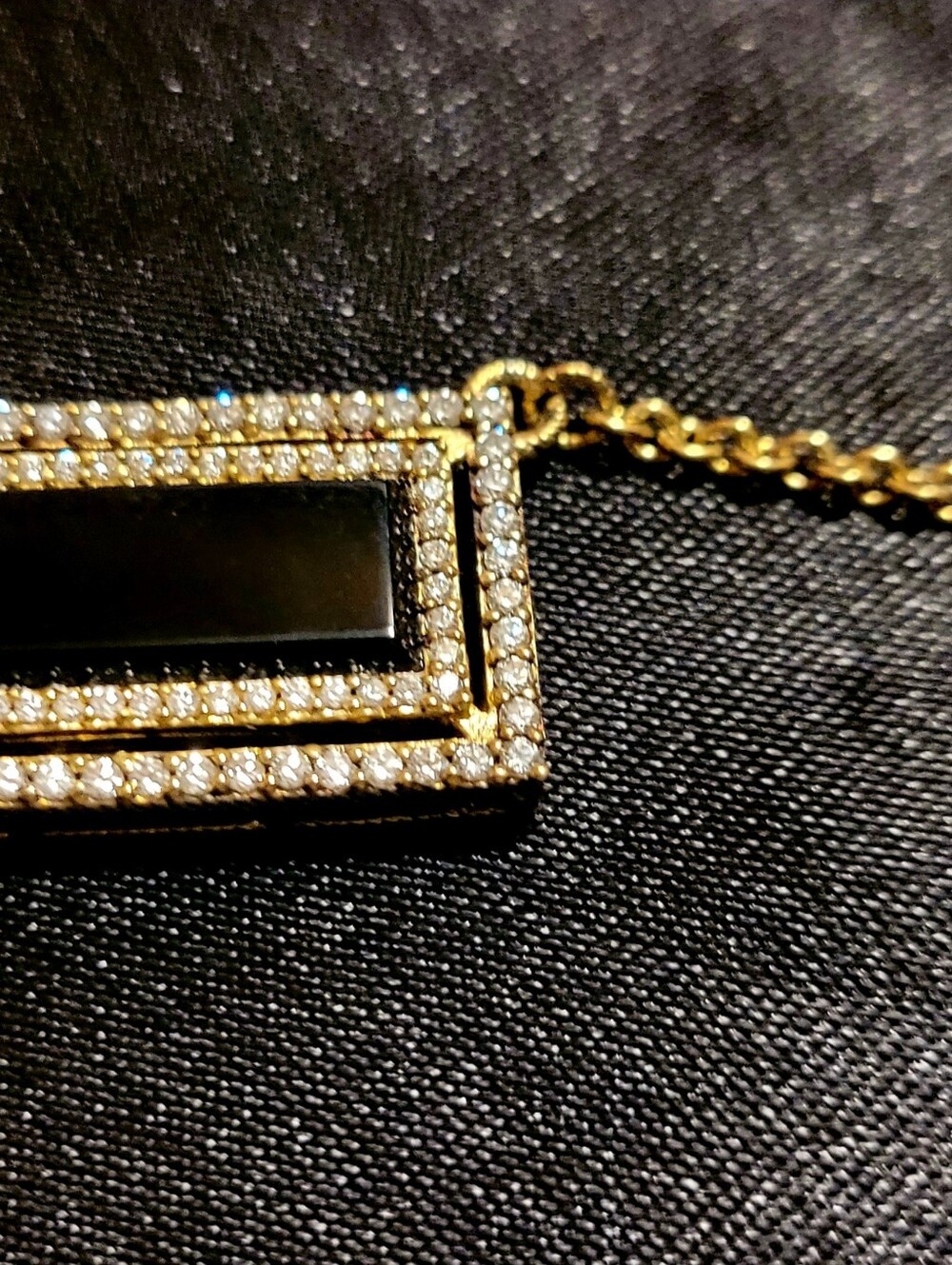 Judith Ripka Black Spinel Onyx Diamonique 14k Gold Clad Necklace. Art Deco Style - Picture 12 of 13